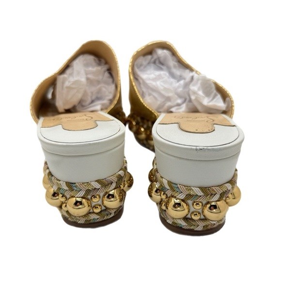 Christian Louboutin Janibasse Laminato Gold Lizard Embossed Mules Size 38 - Picture 3 of 8